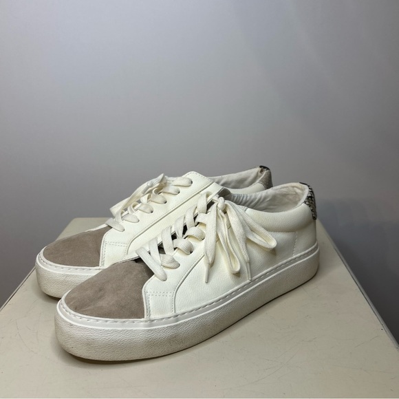 Express Shoes - Express Women’s White and Taupe Color block Snake Print Sneakers, Size 9.5